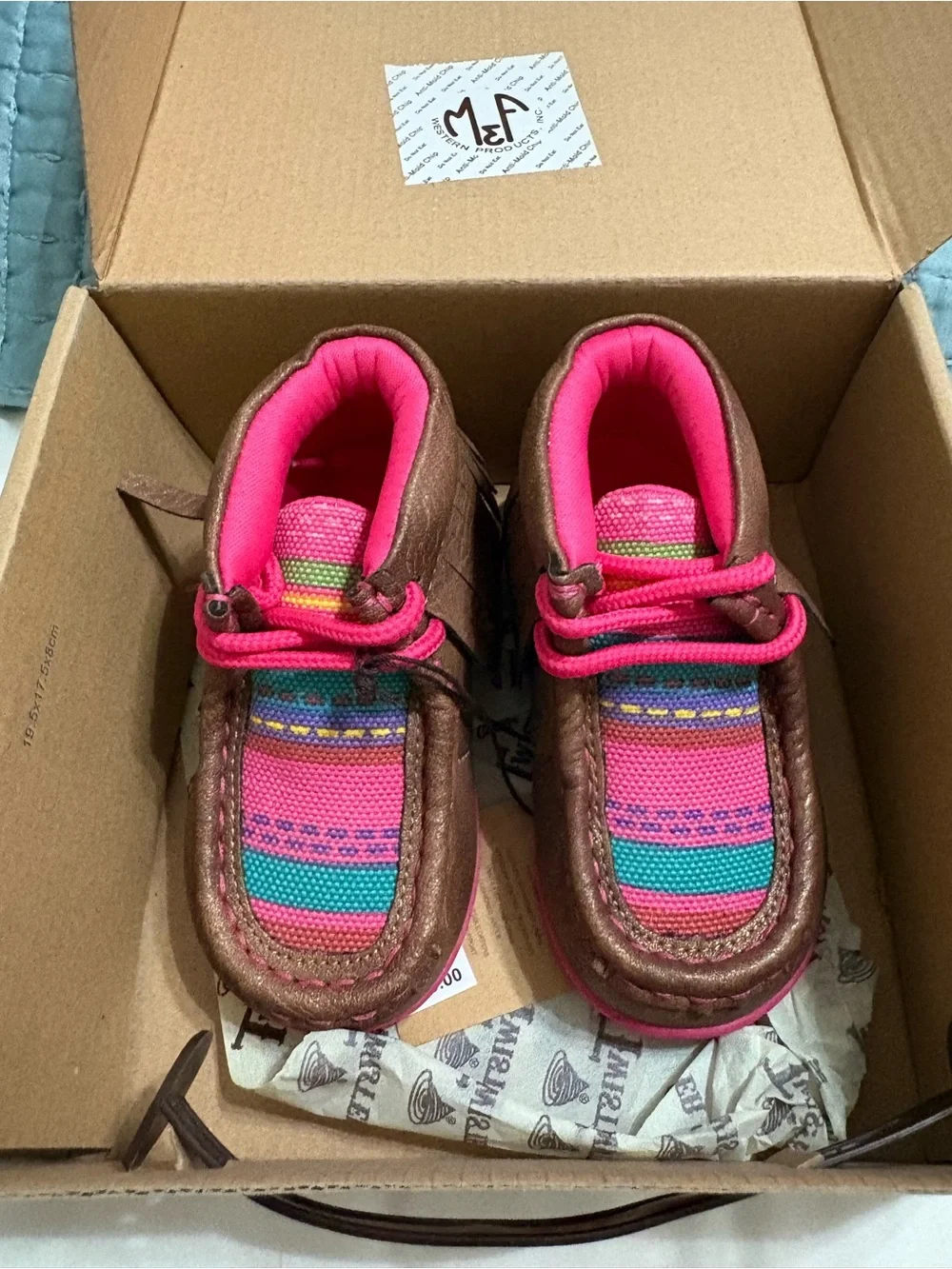 Twister Brown Moccasins with Pink and Teal Accents